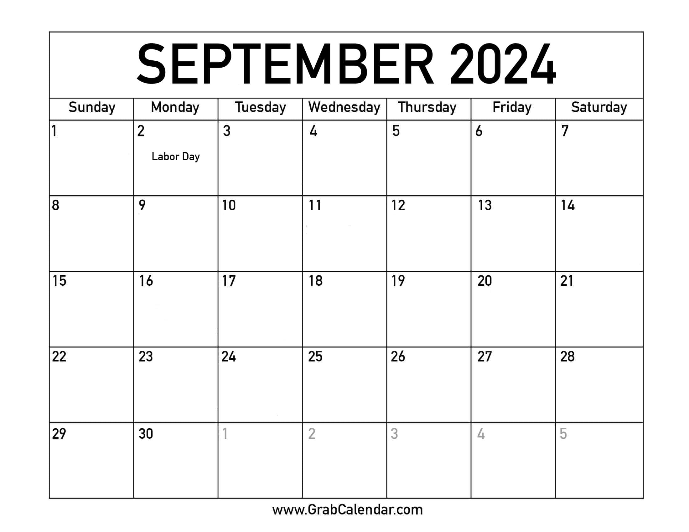 Printable September 2024 Calendar in September 2024 Holiday Calendar