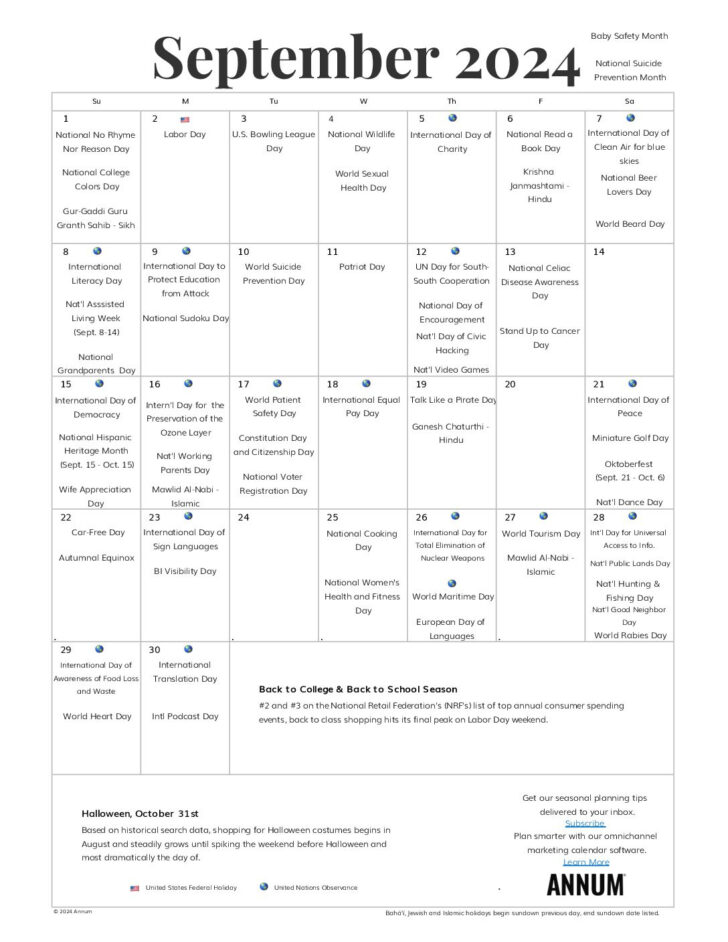 September 2024 Calendar National Days