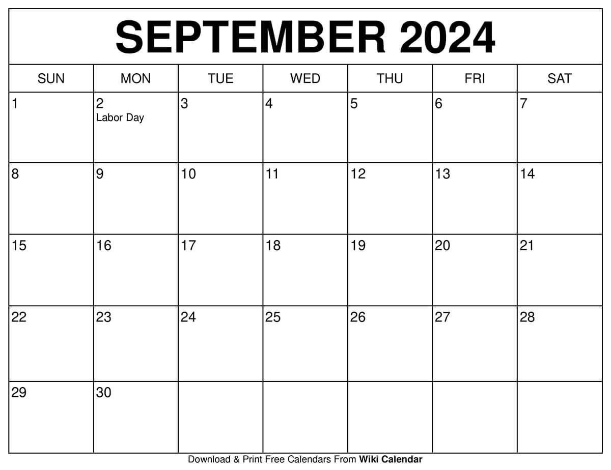 Printable September 2024 Calendar Templates With Holidays in September 2024 Printable Calendar Wiki