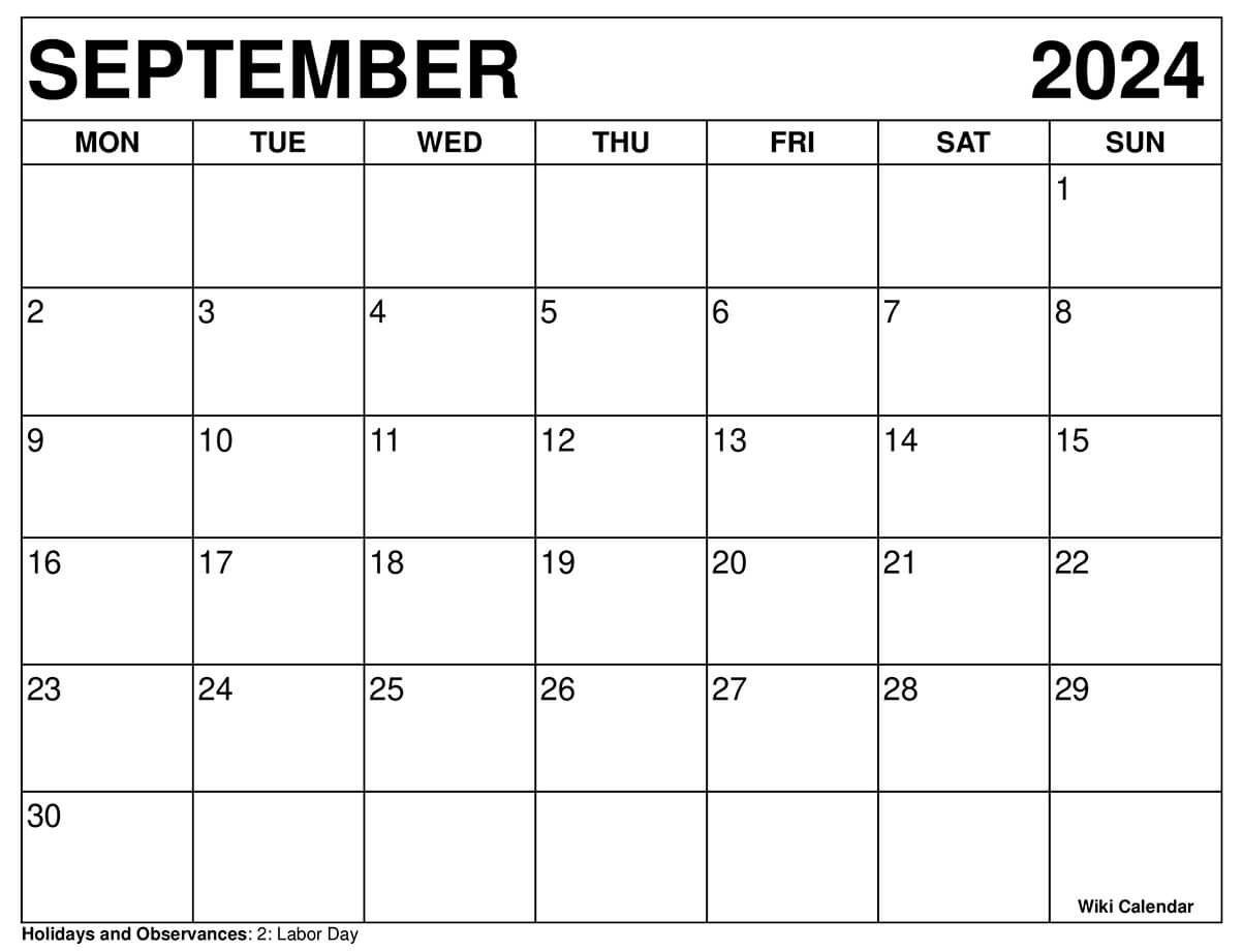 Printable September 2024 Calendar Templates With Holidays inside Printable September 24 Calendar