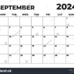 September 2024 Black White Monday Start Stock Illustration Intended For September 2024 Calendar Monday Start