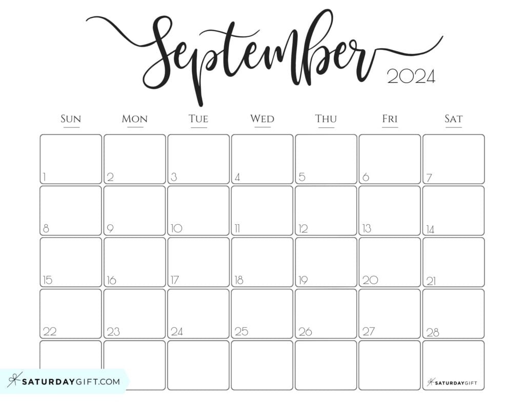 September 2024 Calendar - 20 Cute &amp;amp; Free Printables | Saturdaygift for Aesthetic September Calendar 2024