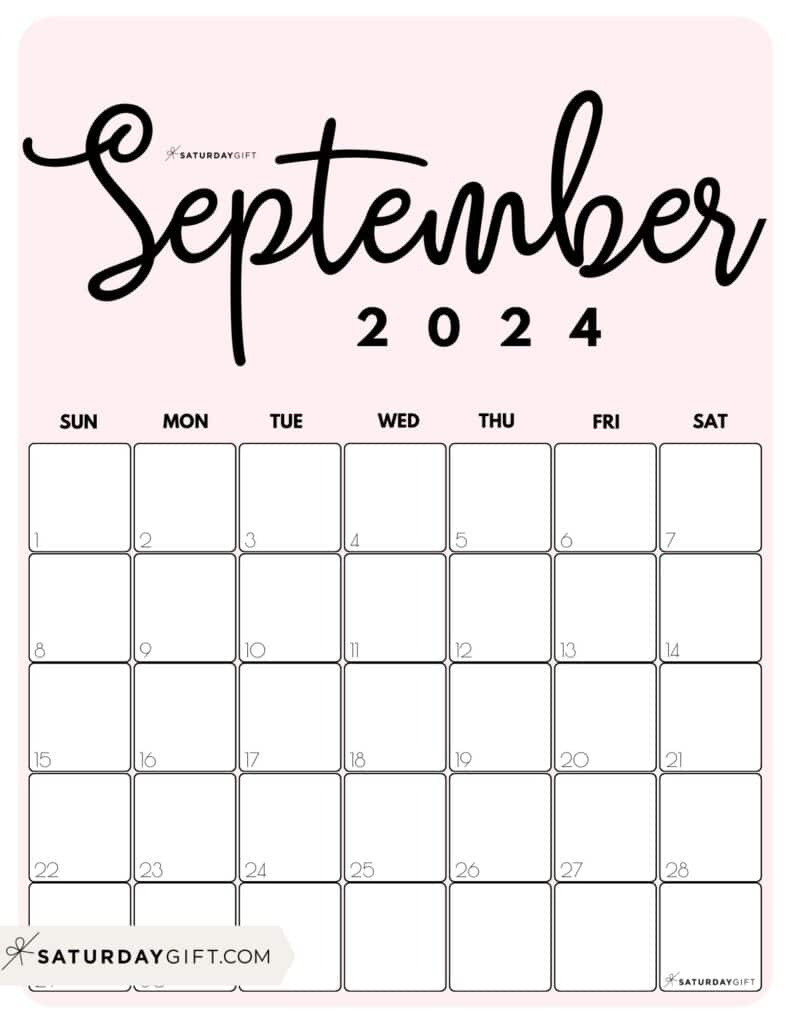 September 2024 Calendar - 20 Cute &amp;amp; Free Printables | Saturdaygift regarding September Calendar 2024 Pink