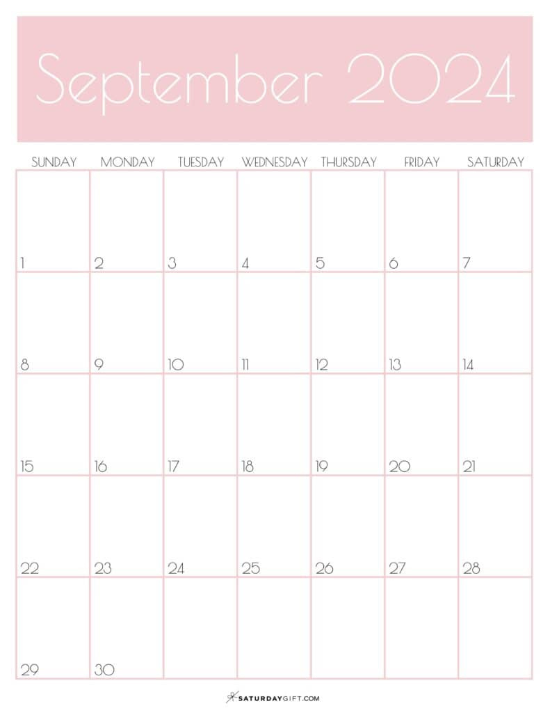 September 2024 Calendar - 20 Cute &amp;amp; Free Printables | Saturdaygift throughout September 2024 Calendar Pink