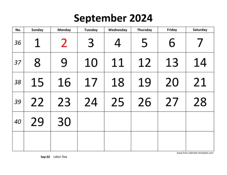 Large September 2024 Calendar