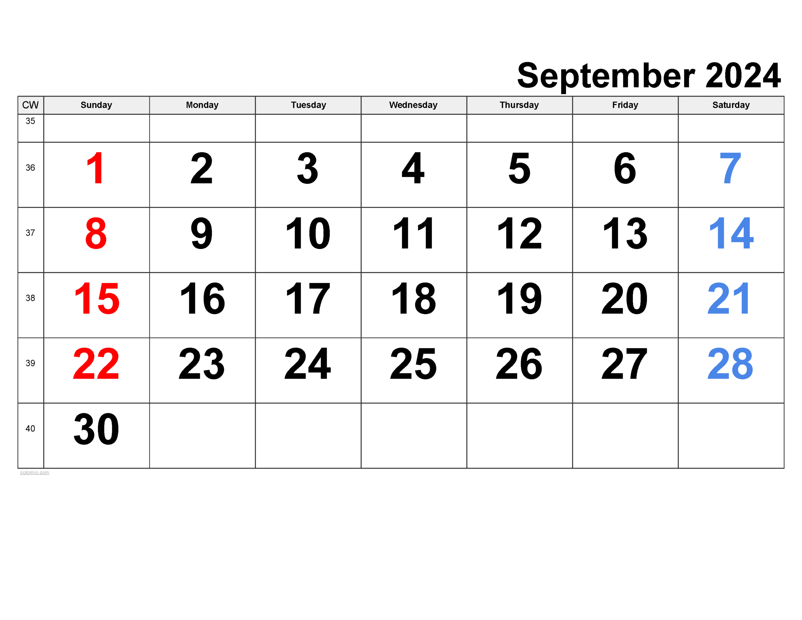 September 2024 Calendar | Free Printable Pdf, Xls And Png in Weekly Calendar September 2024