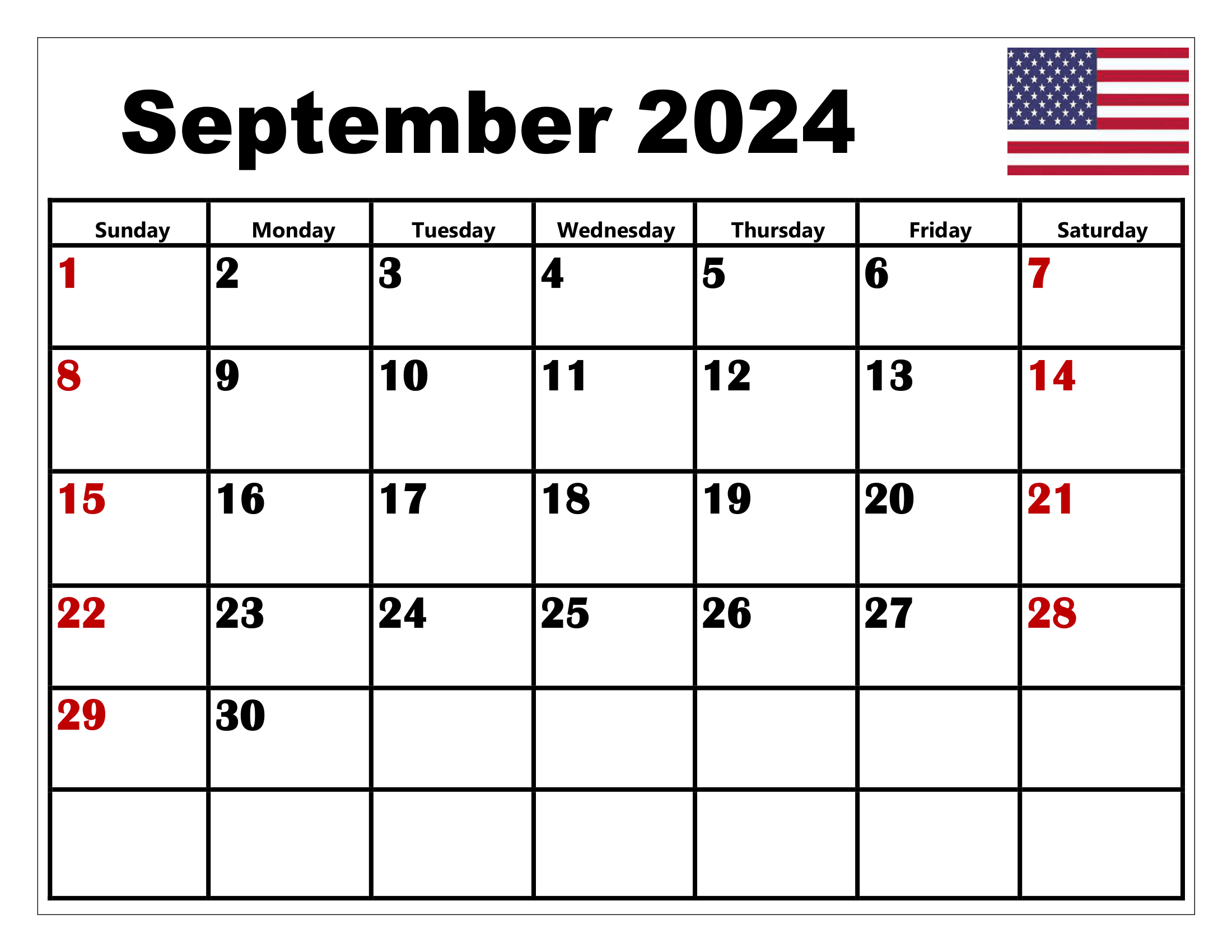 September 2024 Calendar Printable Pdf With Holidays for September Calendar With Holidays 2024