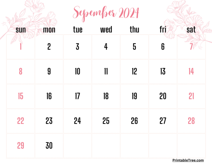 Pink September 2024 Calendar