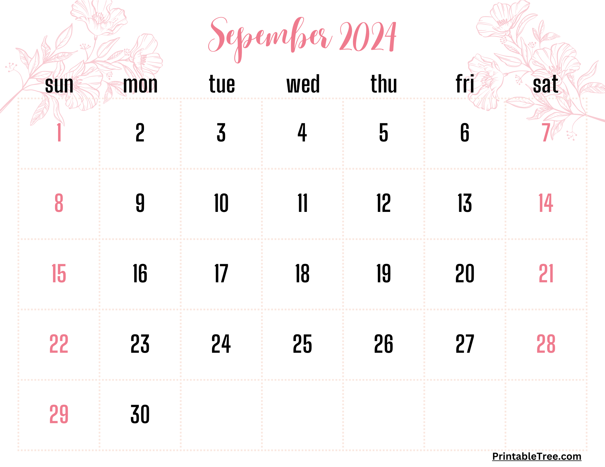 September 2024 Calendar Printable Pdf With Holidays with Pink September 2024 Calendar