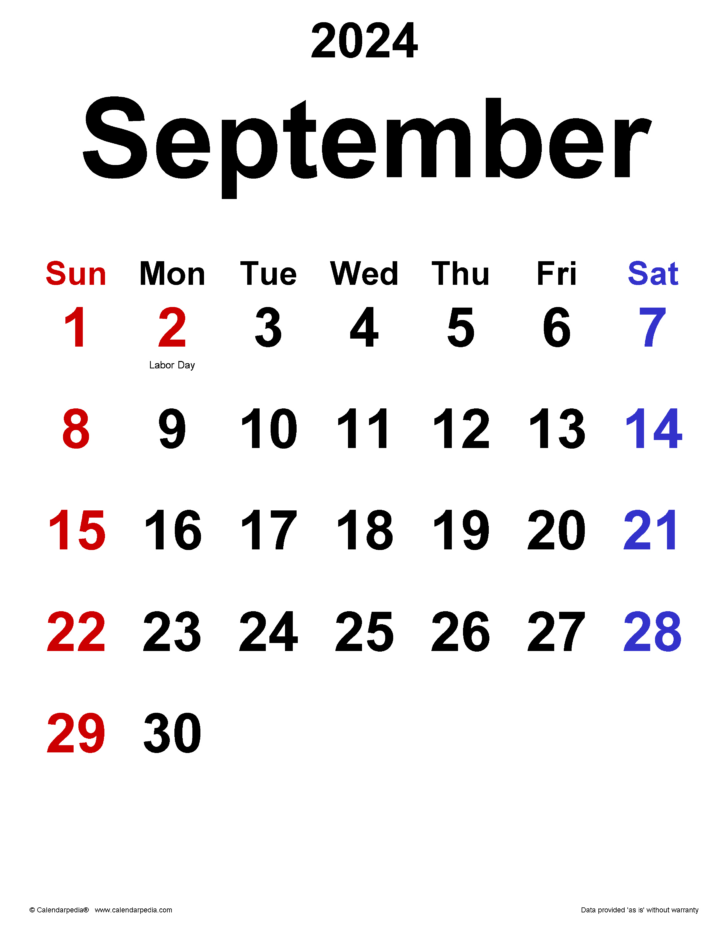 Calendar For The Month of September 2024