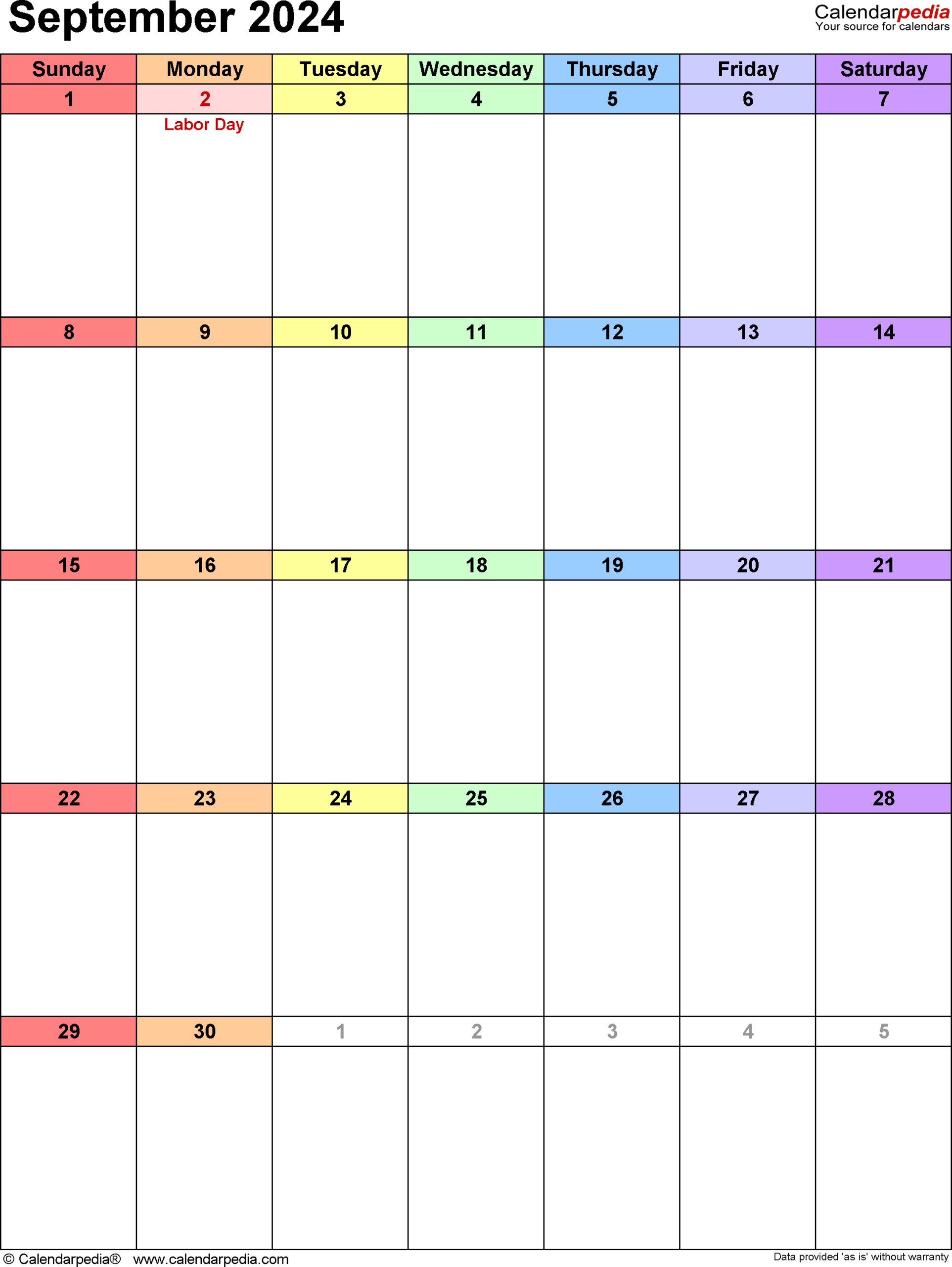 September 2024 Calendar | Templates For Word, Excel And Pdf with regard to September 2024 Calendar Portrait