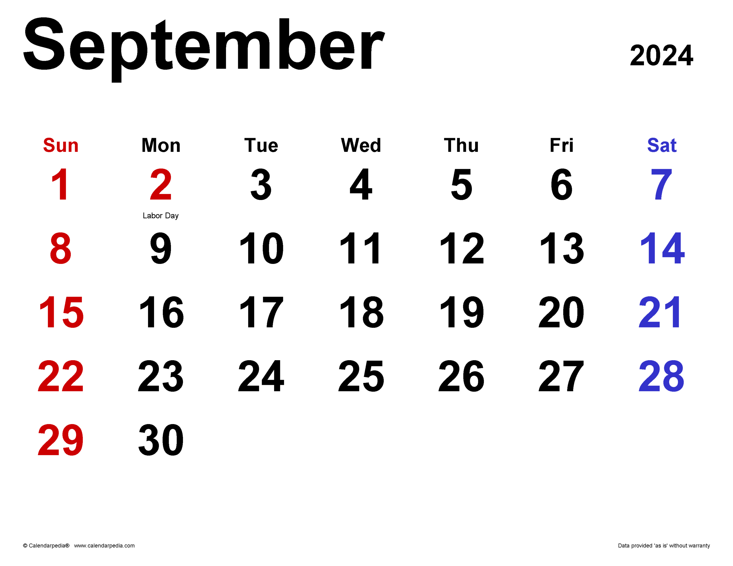 September 2024 Calendar | Templates For Word, Excel And Pdf with September 2024 Calendar Labor Day