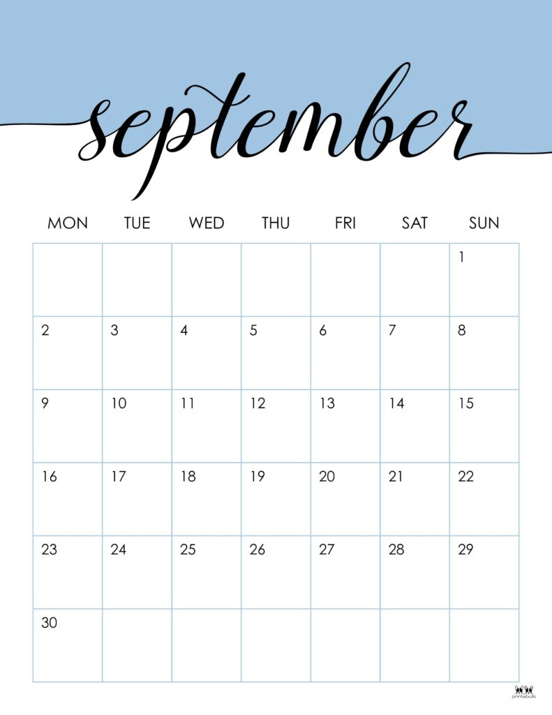 September 2024 Calendars - 50 Free Printables | Printabulls for Monthly Calendar Printable September 2024