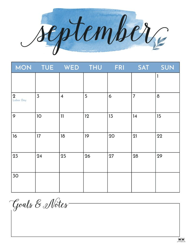 September 2024 Calendars - 50 Free Printables | Printabulls pertaining to September 2024 Calendar With Notes