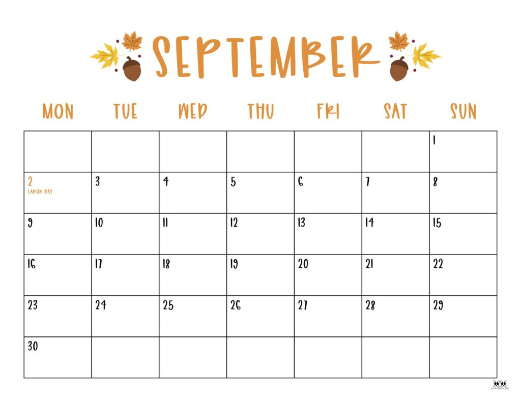 September 2024 Calendars - 50 Free Printables | Printabulls with September 2024 Calendar Printable Monday Start