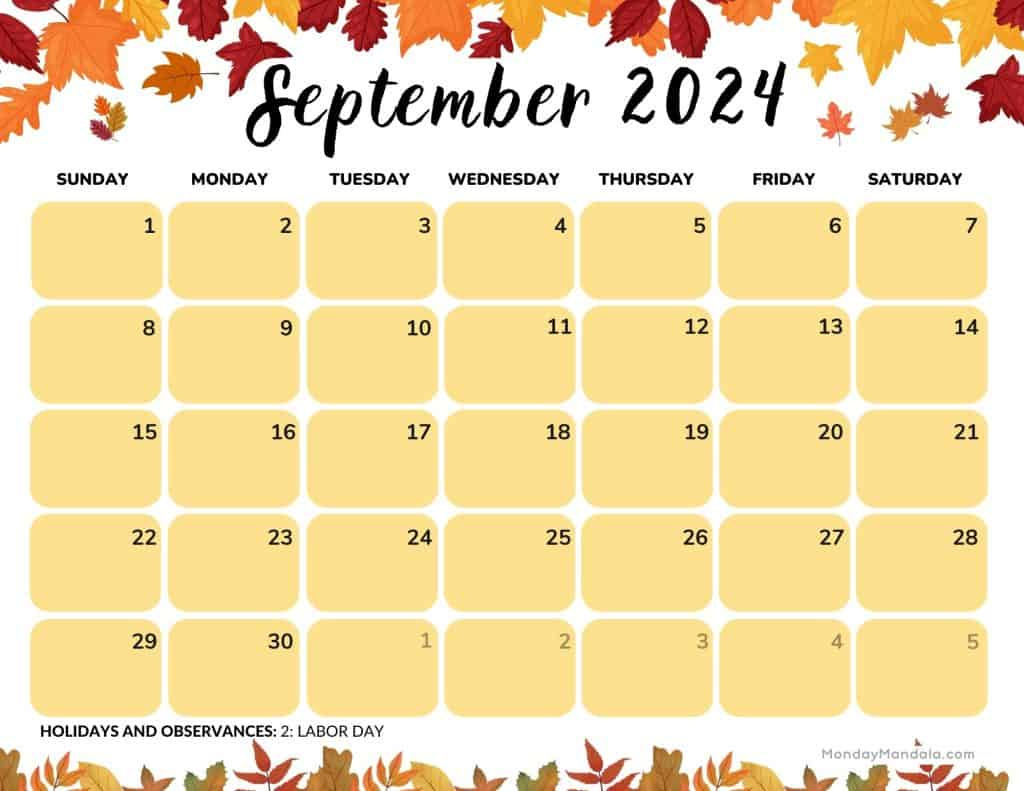 September 2024 Calendars (52 Free Pdf Printables) for September 2024 Calendar Fall