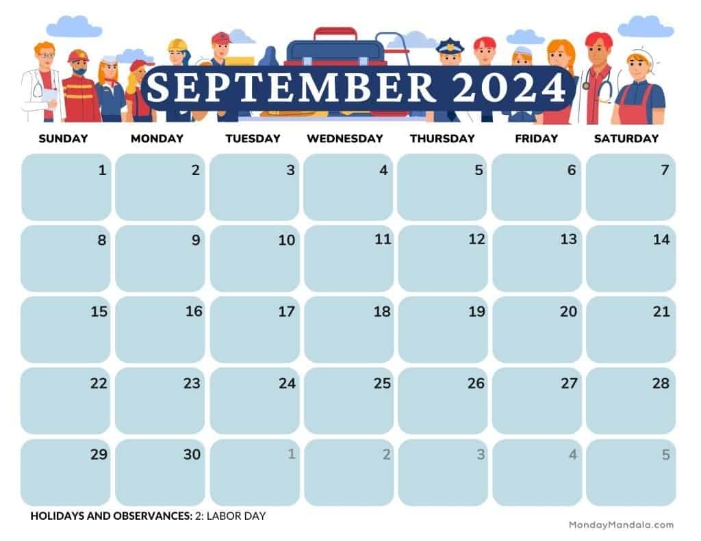 September 2024 Calendars (52 Free Pdf Printables) regarding September 2024 Calendar Labor Day