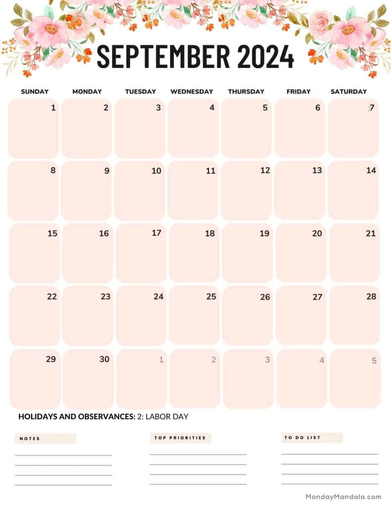 September 2024 Calendars (52 Free Pdf Printables) with September 2024 Calendar Printable Portrait