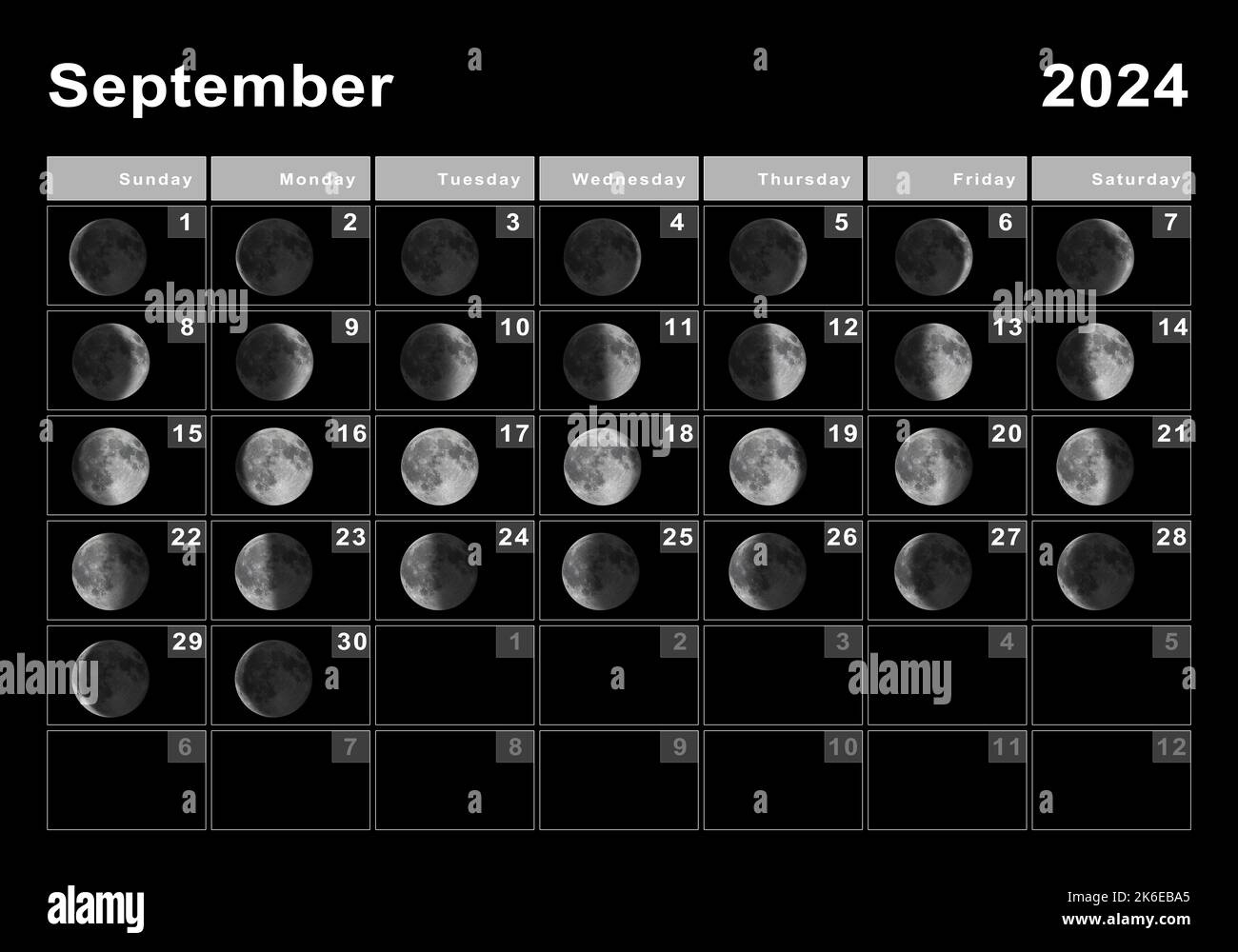 September 2024 Lunar Calendar, Moon Cycles, Moon Phases Stock throughout September 2024 Calendar With Moon Phases