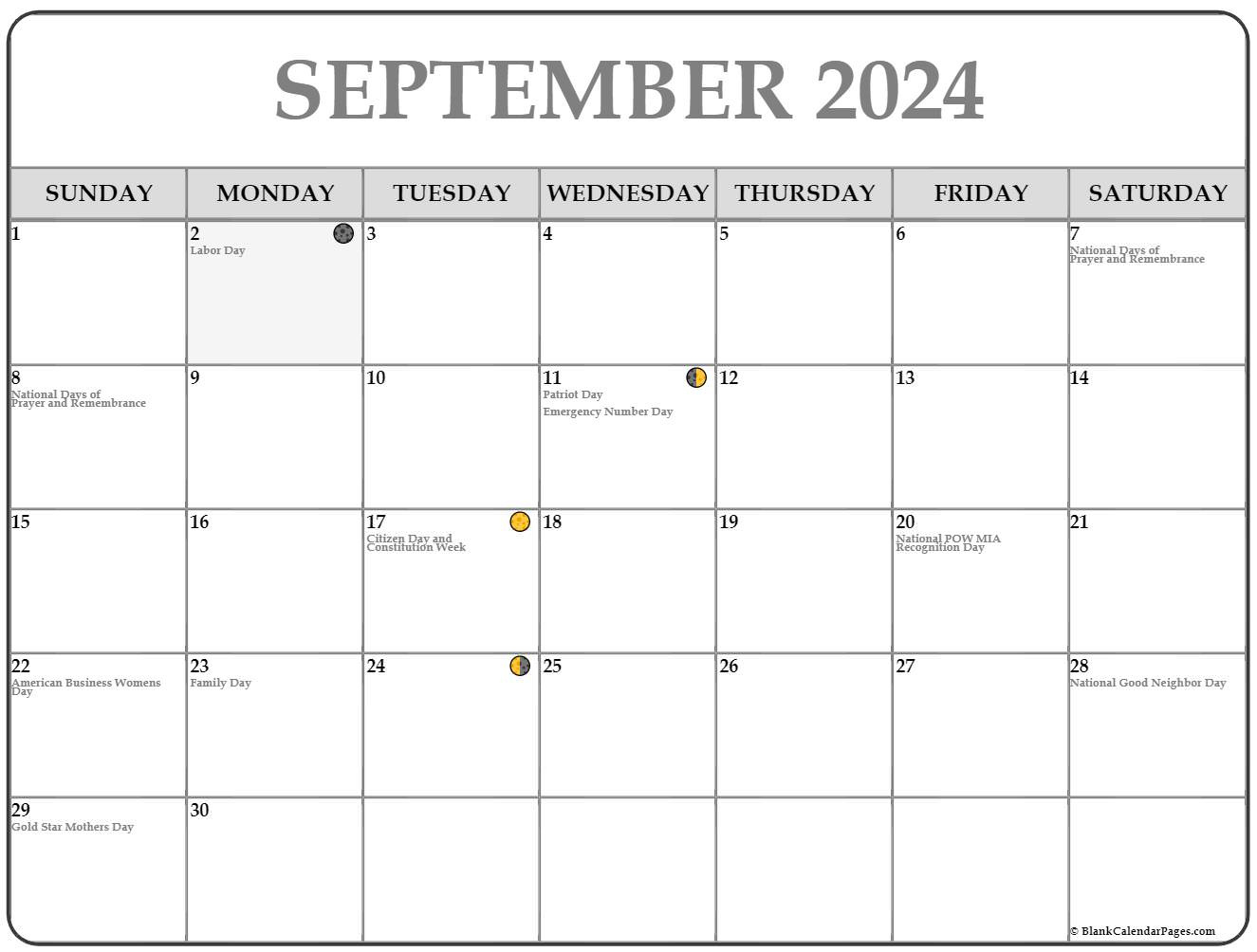 September 2024 Lunar Calendar | Moon Phase Calendar in September Moon Calendar 2024