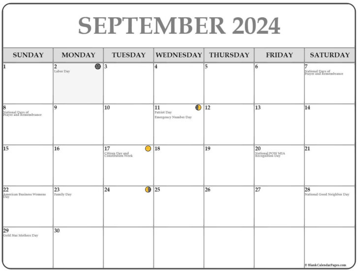 September 2024 Calendar With Moon Phases