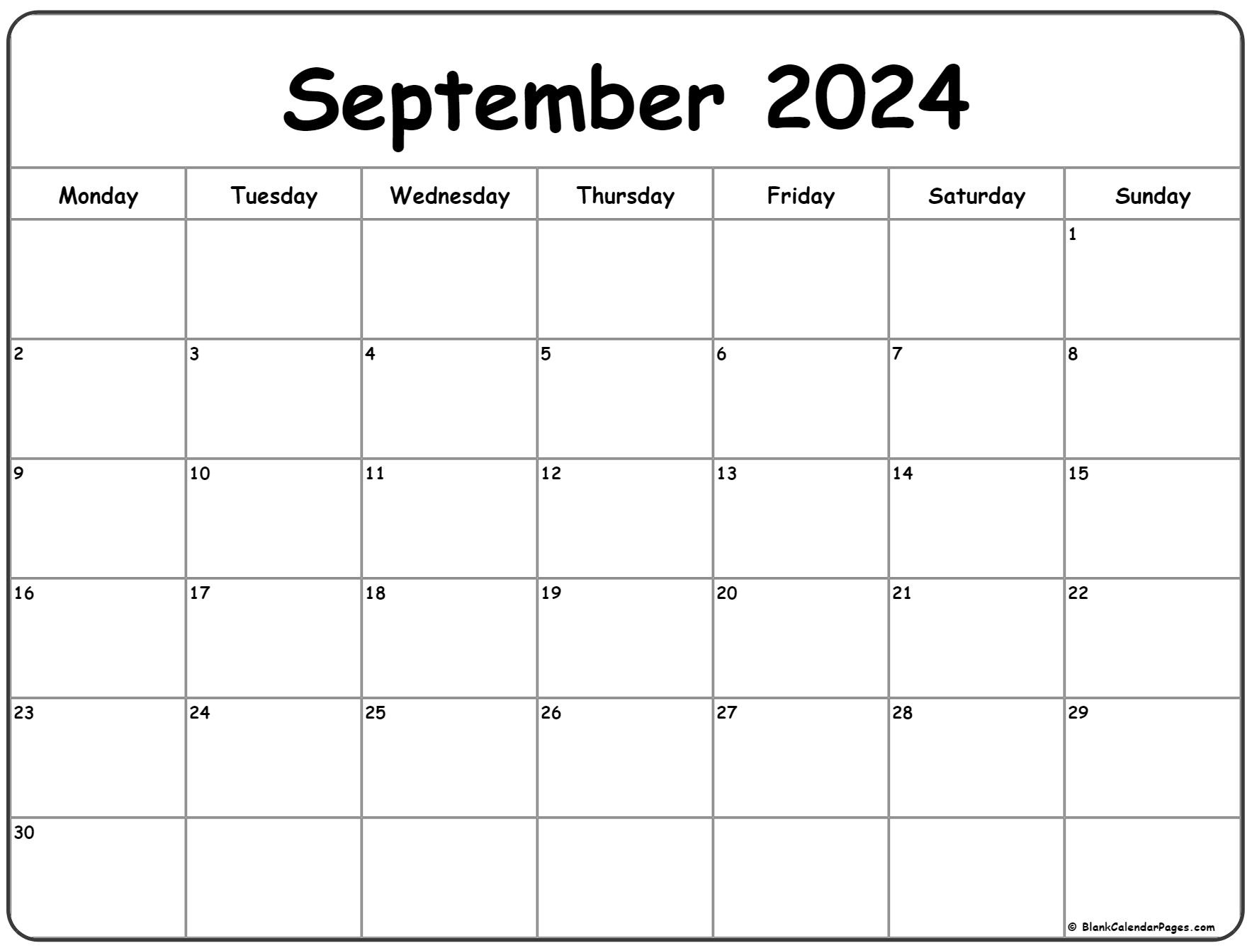 September 2024 Monday Calendar | Monday To Sunday in September 2024 Calendar Monday Start