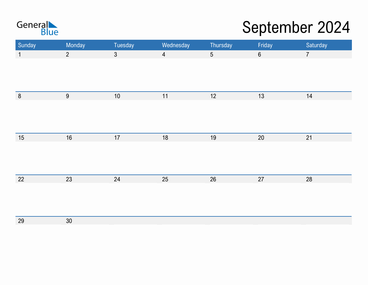 September 2024 Monthly Calendar (Pdf, Word, Excel) for September 2024 Calendar Editable