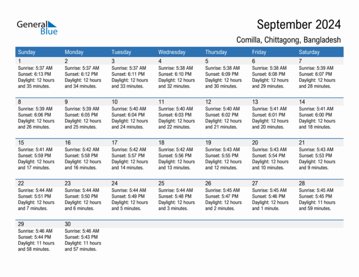 Weather Calendar for September 2024