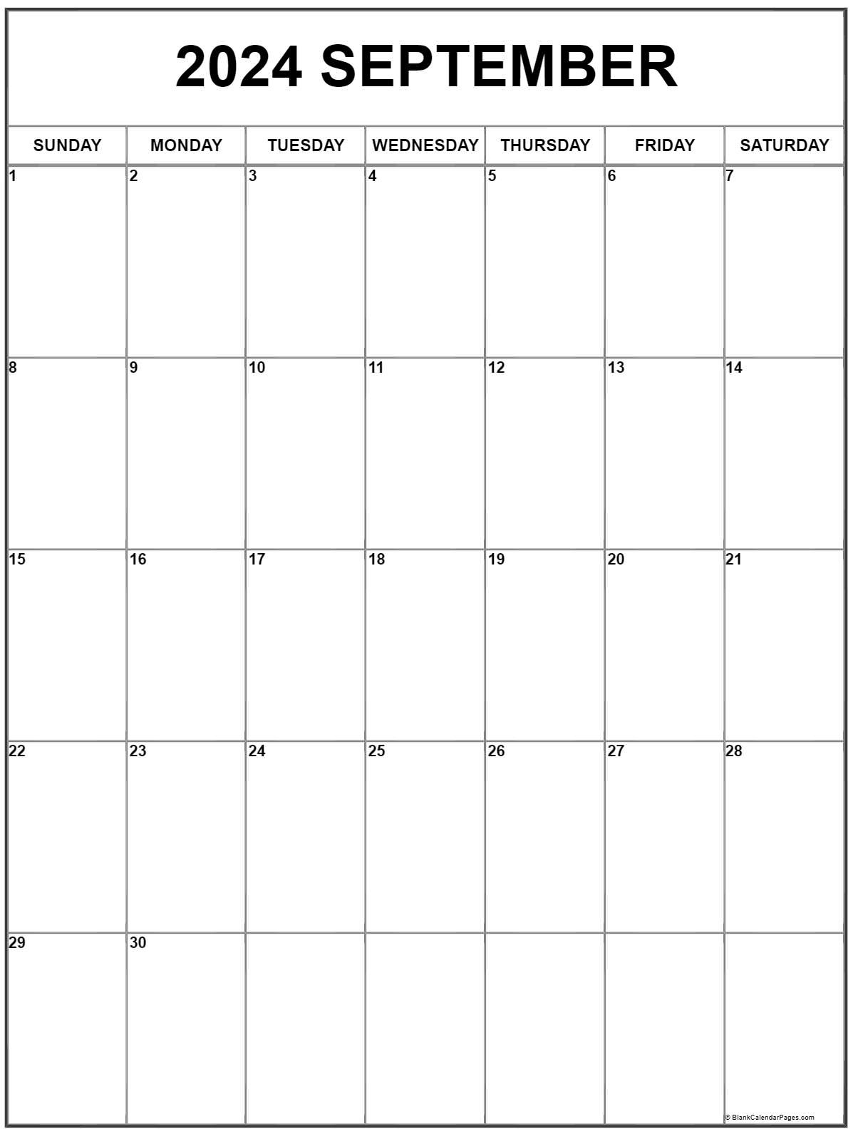 September 2024 Vertical Calendar | Portrait in September 2024 Calendar Print