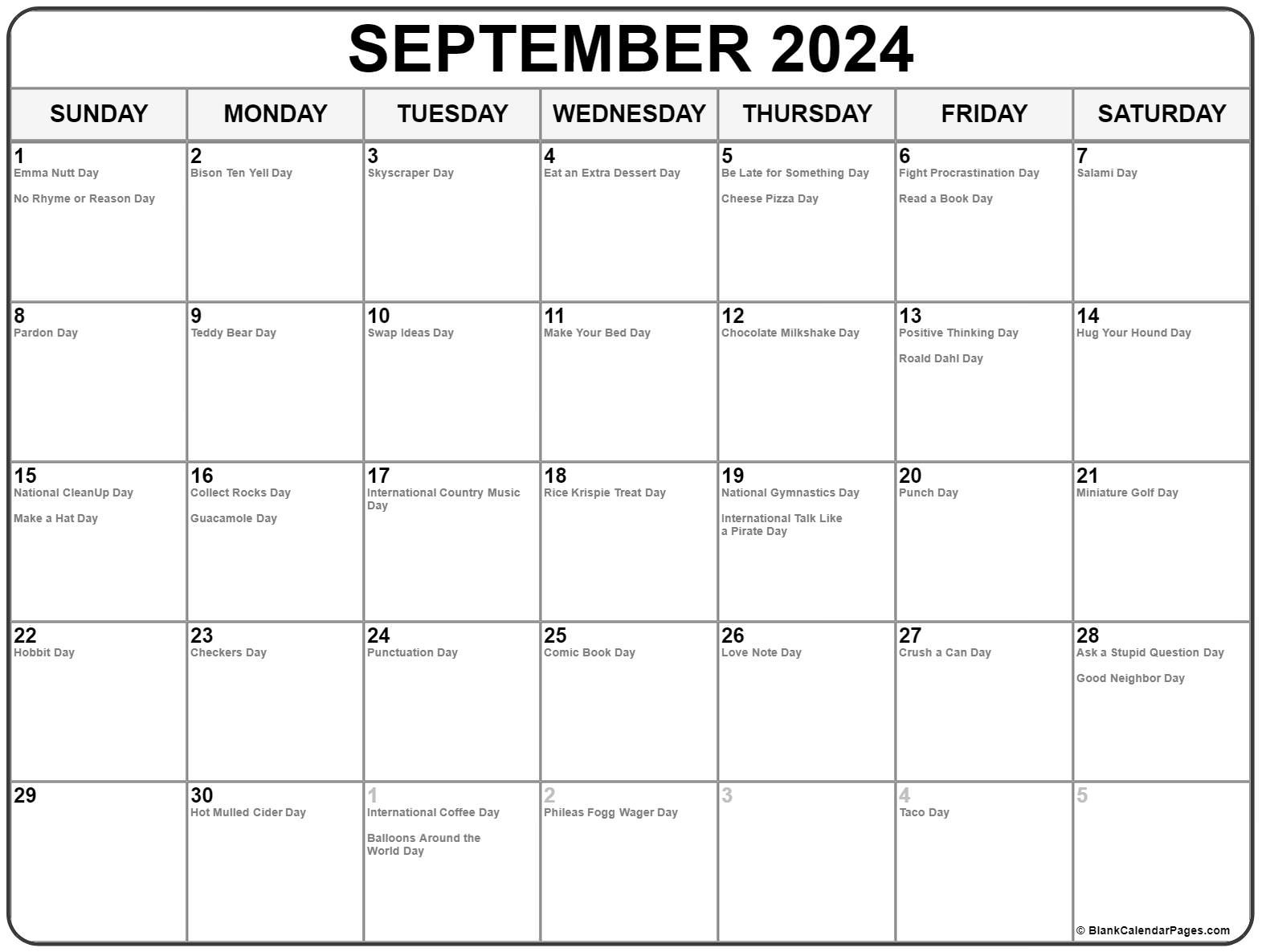 September 2024 With Holidays Calendar in September 2024 Calendar National Days