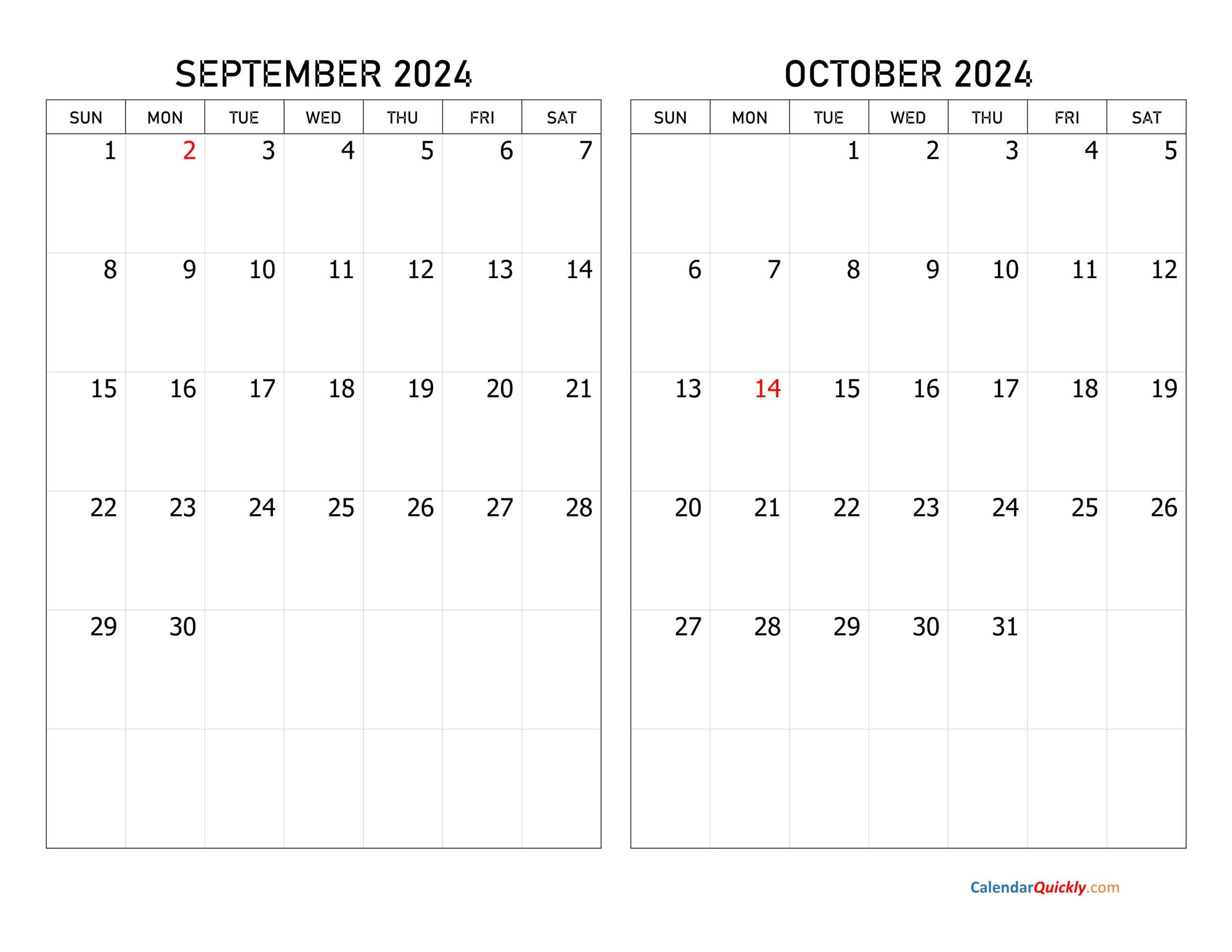 September And October 2024 Calendar | Calendar Quickly inside Calendar October 2024 To September 2024