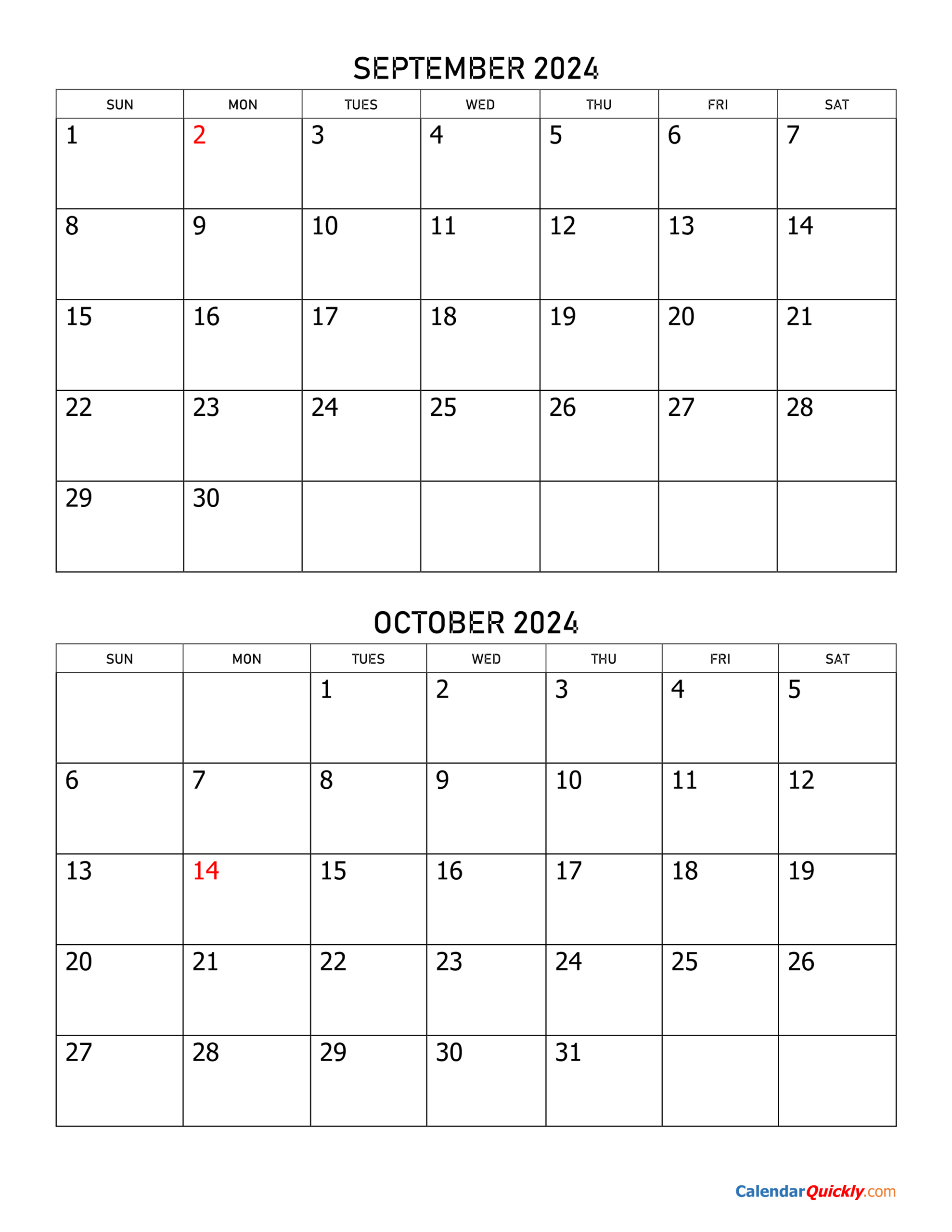 September And October 2024 Calendar | Calendar Quickly within September October 2024 Calendar Printable Free