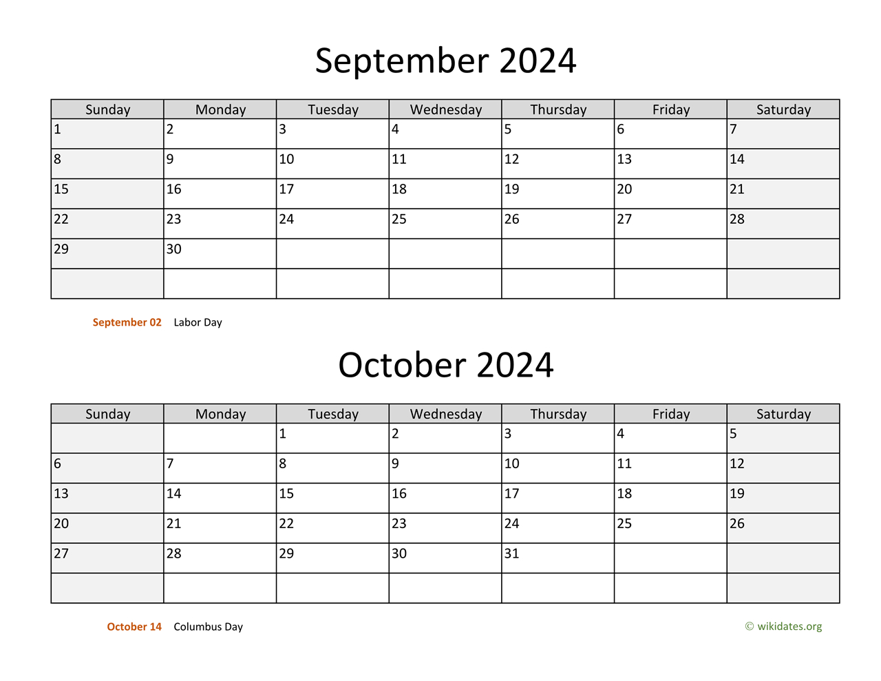 September And October 2024 Calendar | Wikidates inside September October 2024 Calendar Printable Free