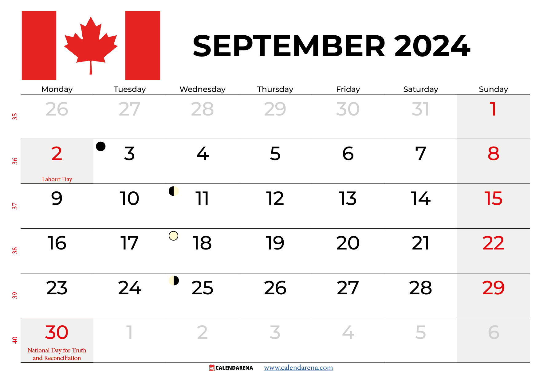 September Calendar 2024 Canada inside September 2024 Calendar Canada