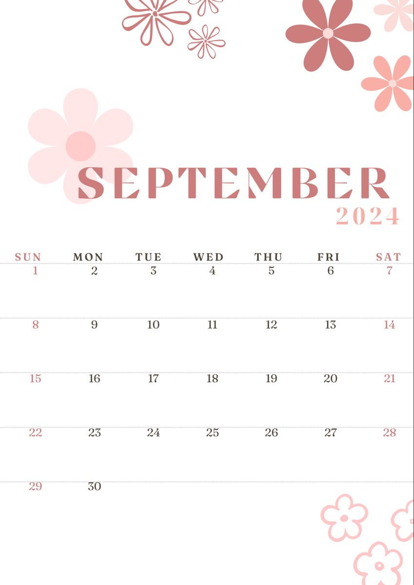 September Calendar 2024, September Calendar, Calendar Background intended for Pink September 2024 Calendar