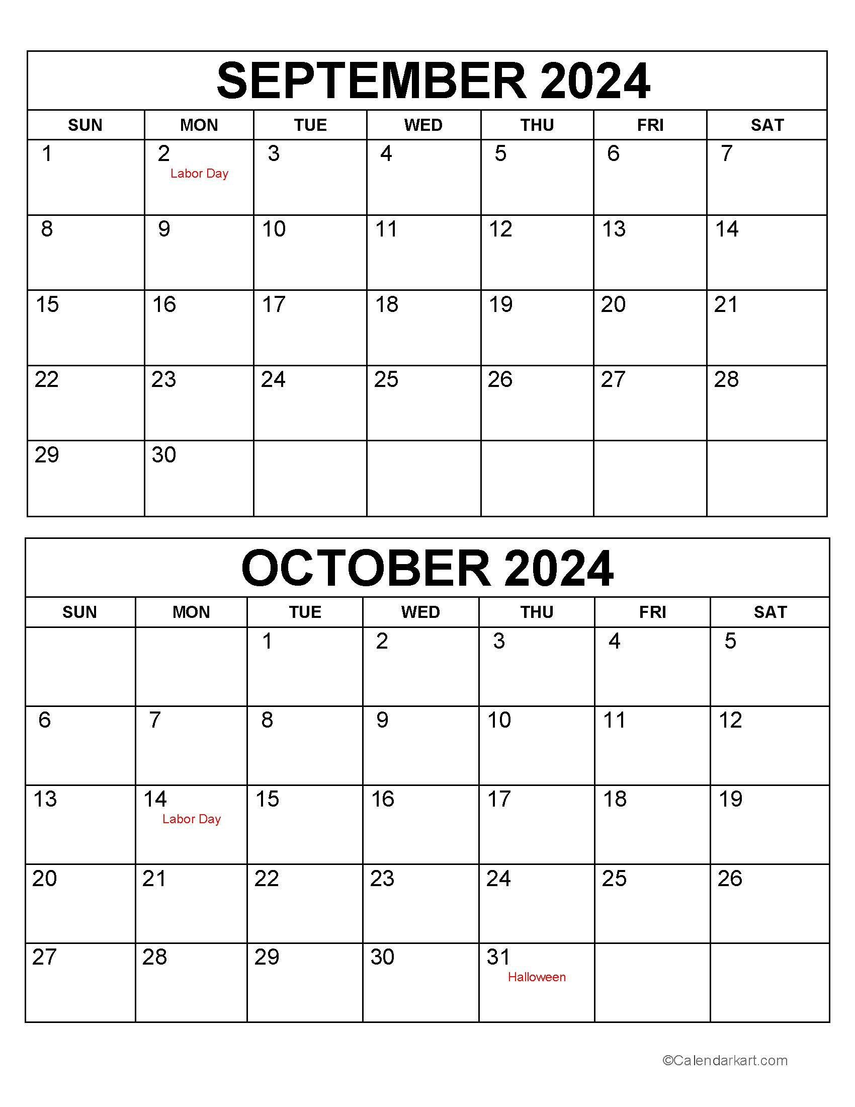 September October 2024 Calendar (5Th Bi-Monthly) - Calendarkart for Printable Calendar October 2024 to September 2024