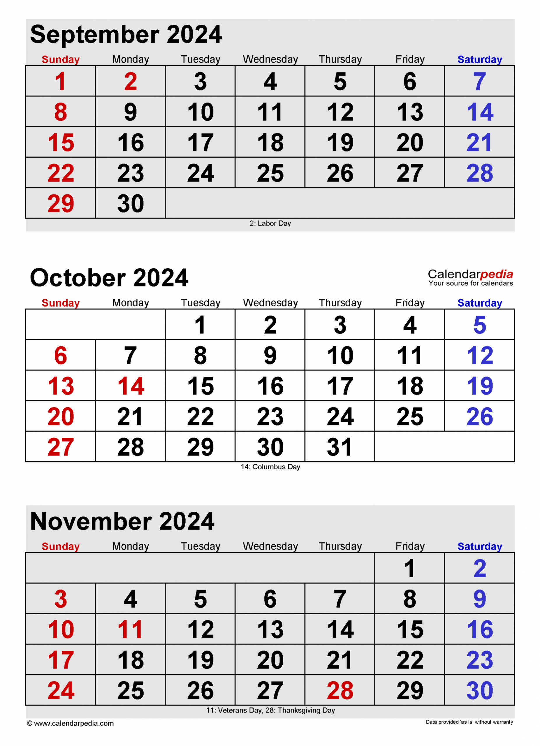 September/October 2024 Calendar in September October and November 2024 Calendar