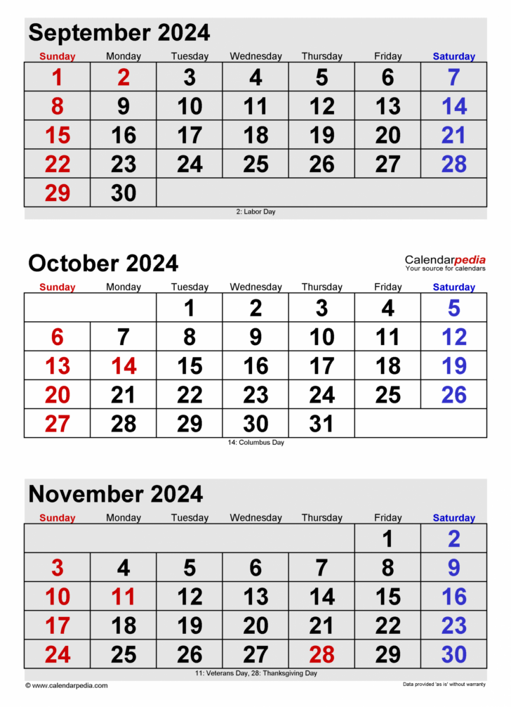 Calendar of September and October 2024