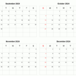 September To December 2024 Printable Calendar | Four Months Per For September Through December 2024 Calendar