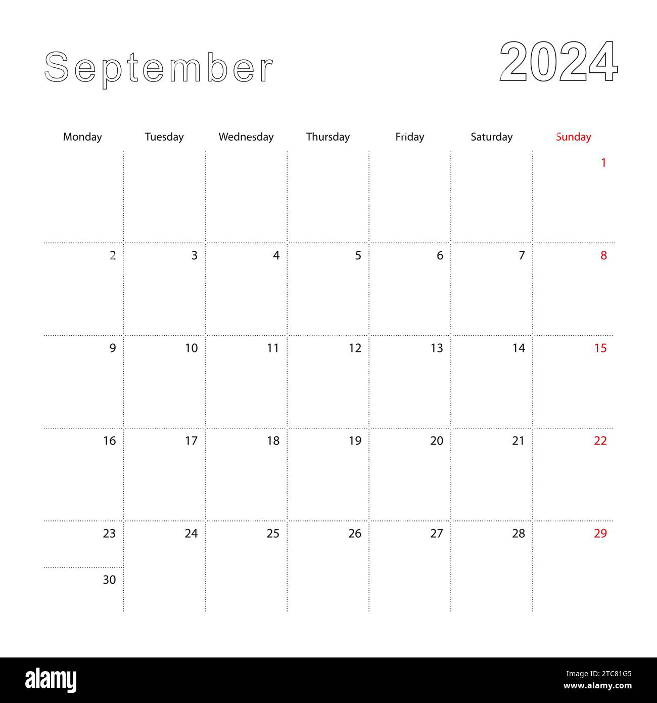 Simple Wall Calendar For September 2024 With Dotted Lines. The regarding September 2024 Calendar With Lines