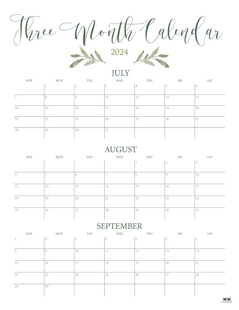 Three Month/Quarterly Calendars - 36 Free Calendars | Printabulls for 3 Month Vertical Calendar July-September 2024