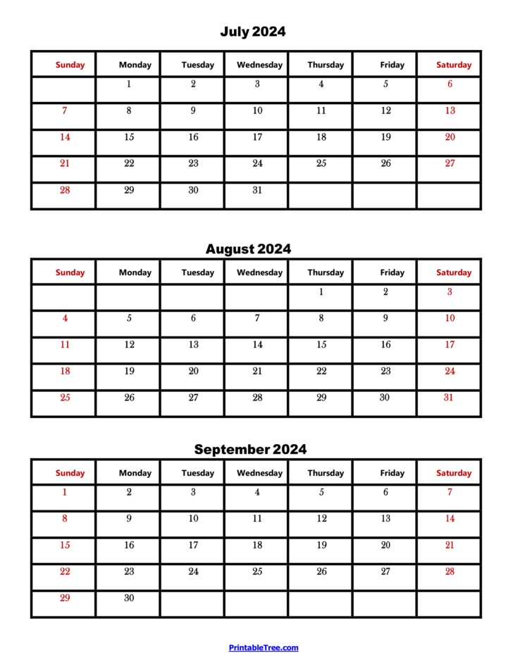 July to September 2024 Calendar