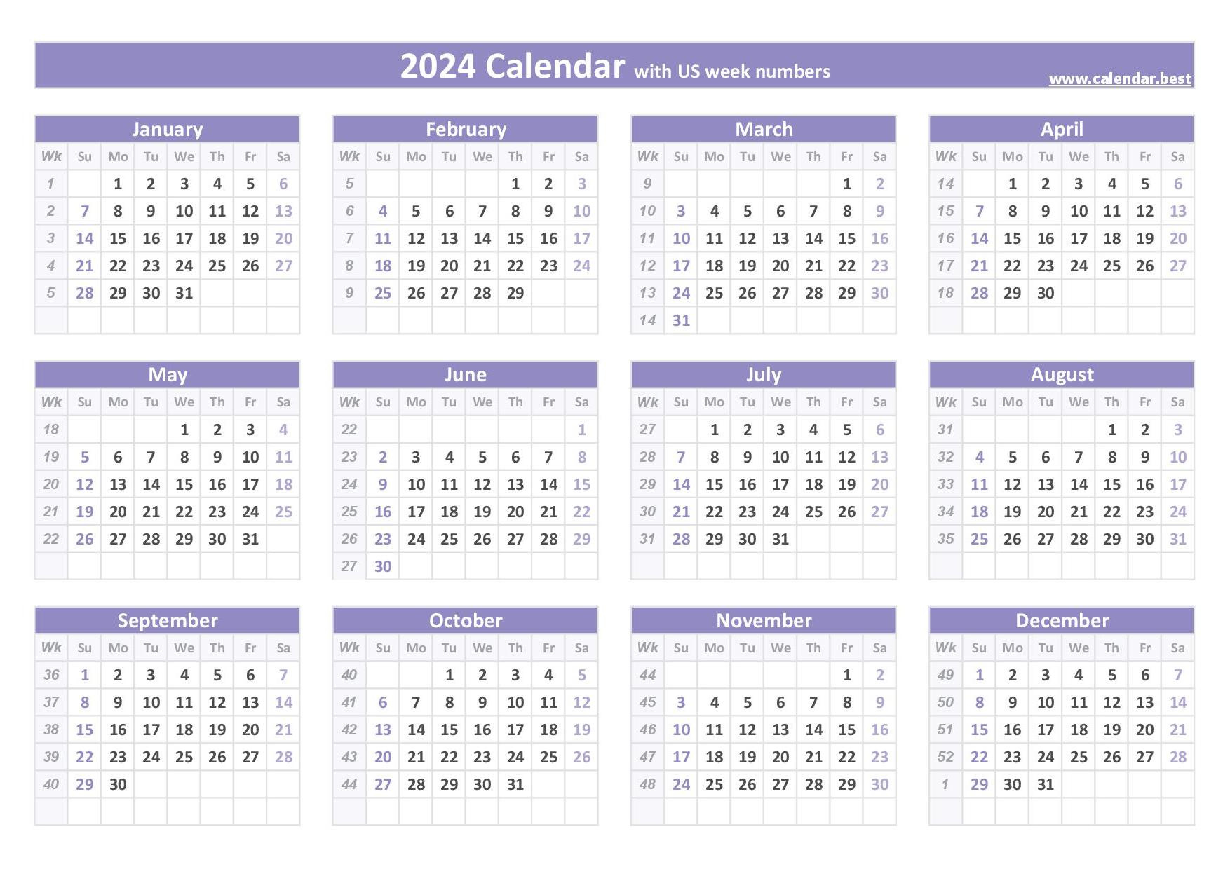 2024 Calendar With Week Numbers (Us And Iso Week Numbers) in 2024 December Calendar With Week Numbers Printable