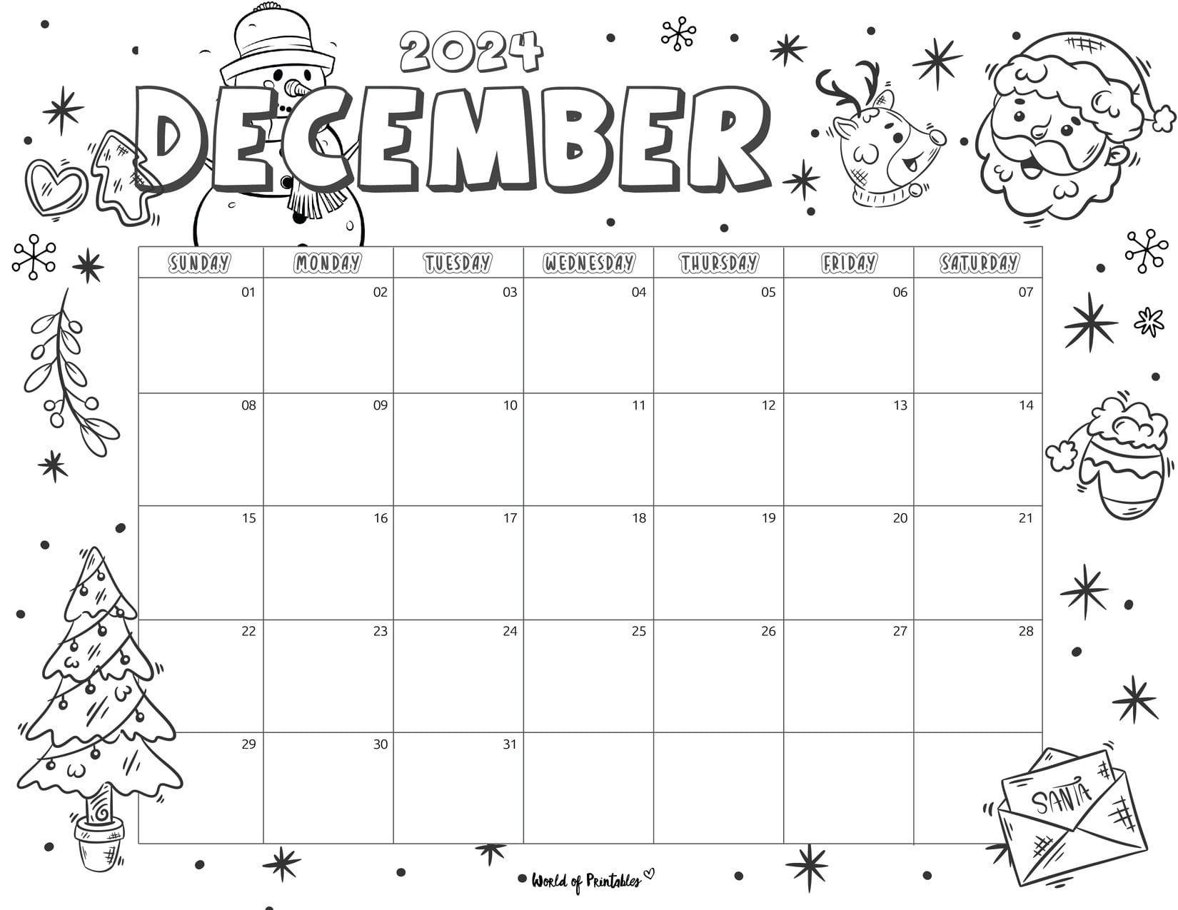 2024 Coloring Calendar - Free Printables - World Of Printables in December 2024 Printable Calendar Color