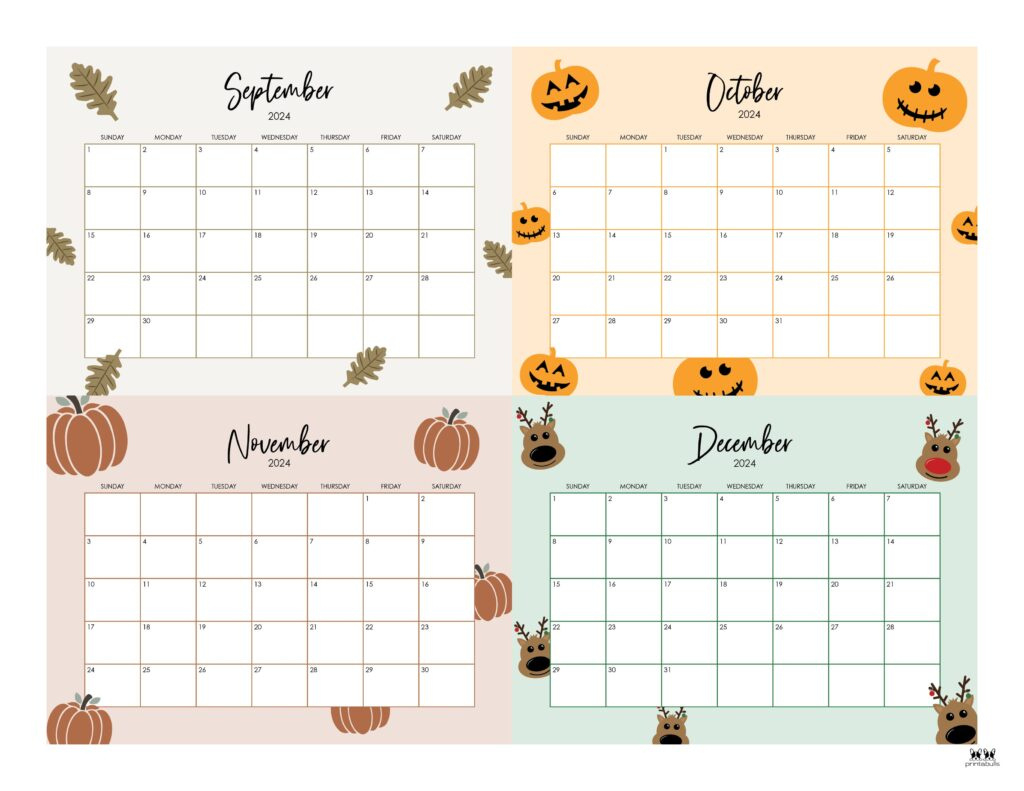 2024 Four Month Calendars - 18 Free Printables | Printabulls for 4 Month Printable Calendar 2024 September To December