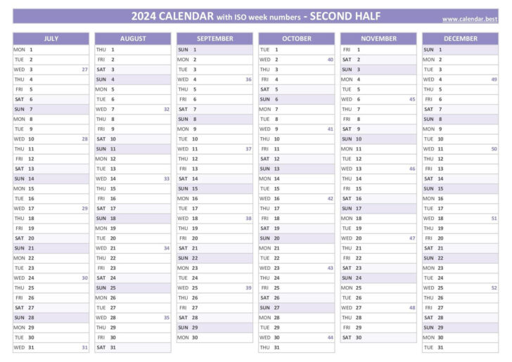 Calendar 2024 From July To December Printable