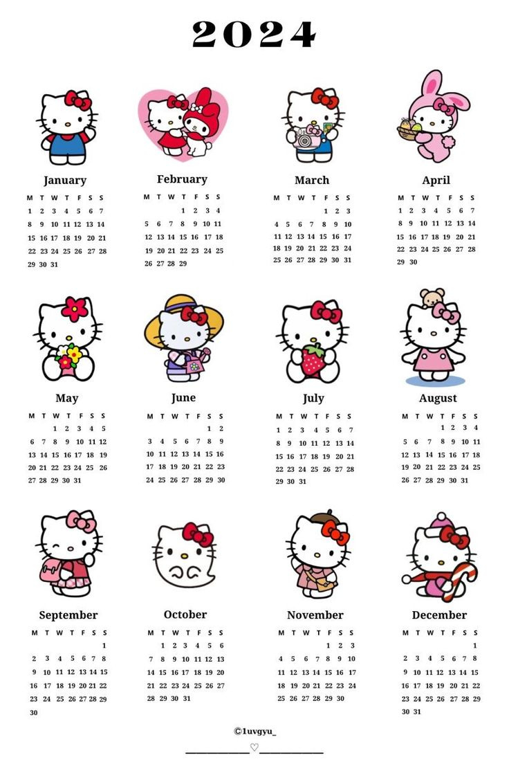 2024 Sanrio Hello Kitty Calendar in December 2024 Hello Kitty Calendar Printable