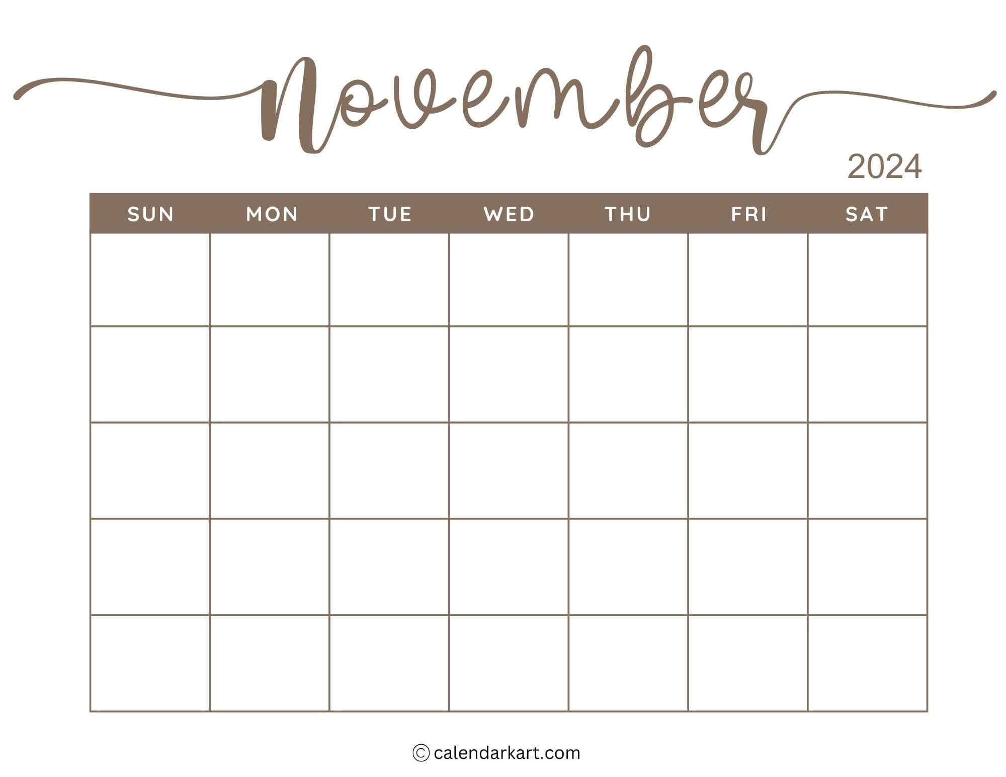 38 Printable November 2024 Calendars | Free Pdf - Calendarkart within 2024 November And December Calendar Free Printable