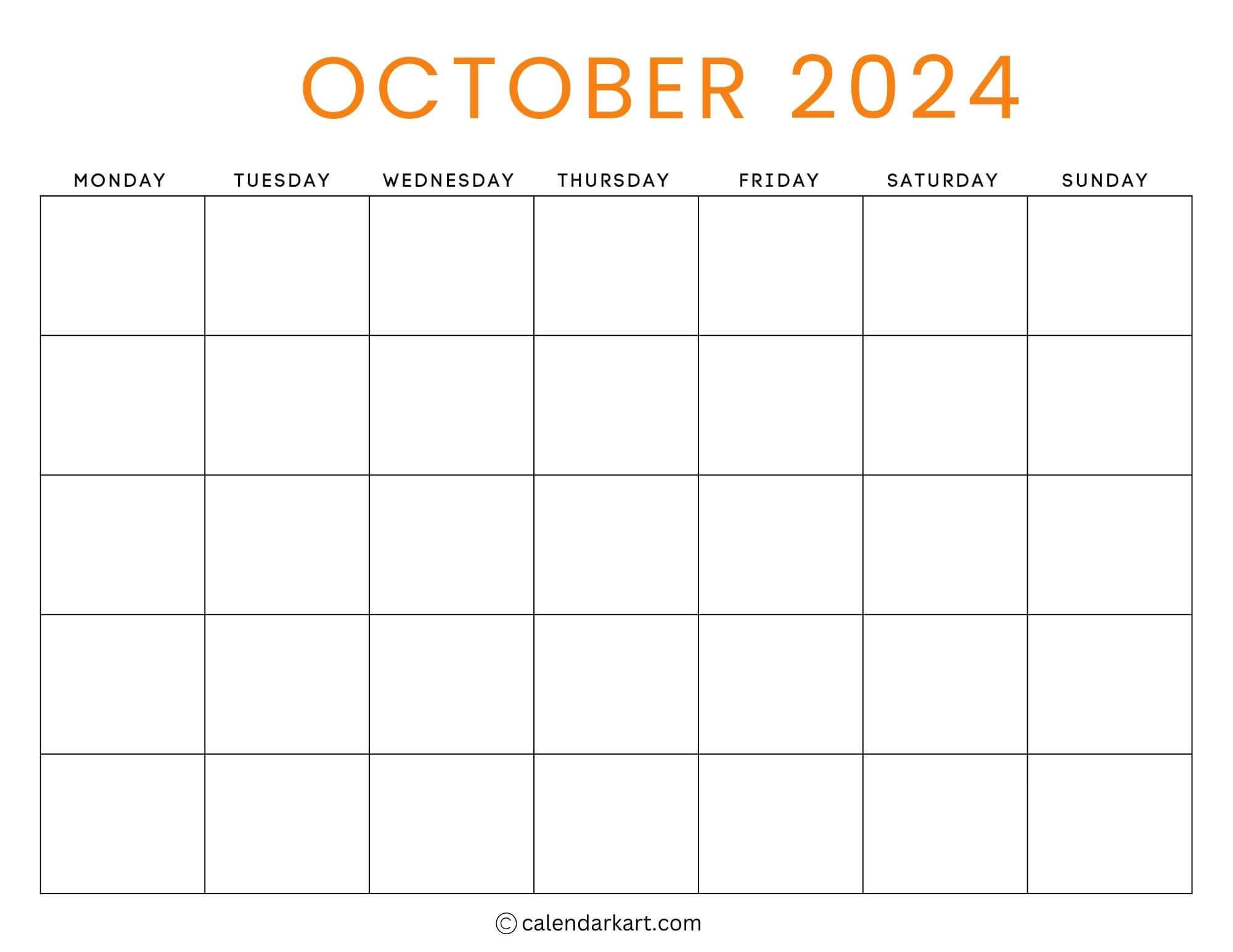 38 Printable October 2024 Calendars | Free Pdf - Calendarkart regarding Blank Calendar October November December 2024 Printable