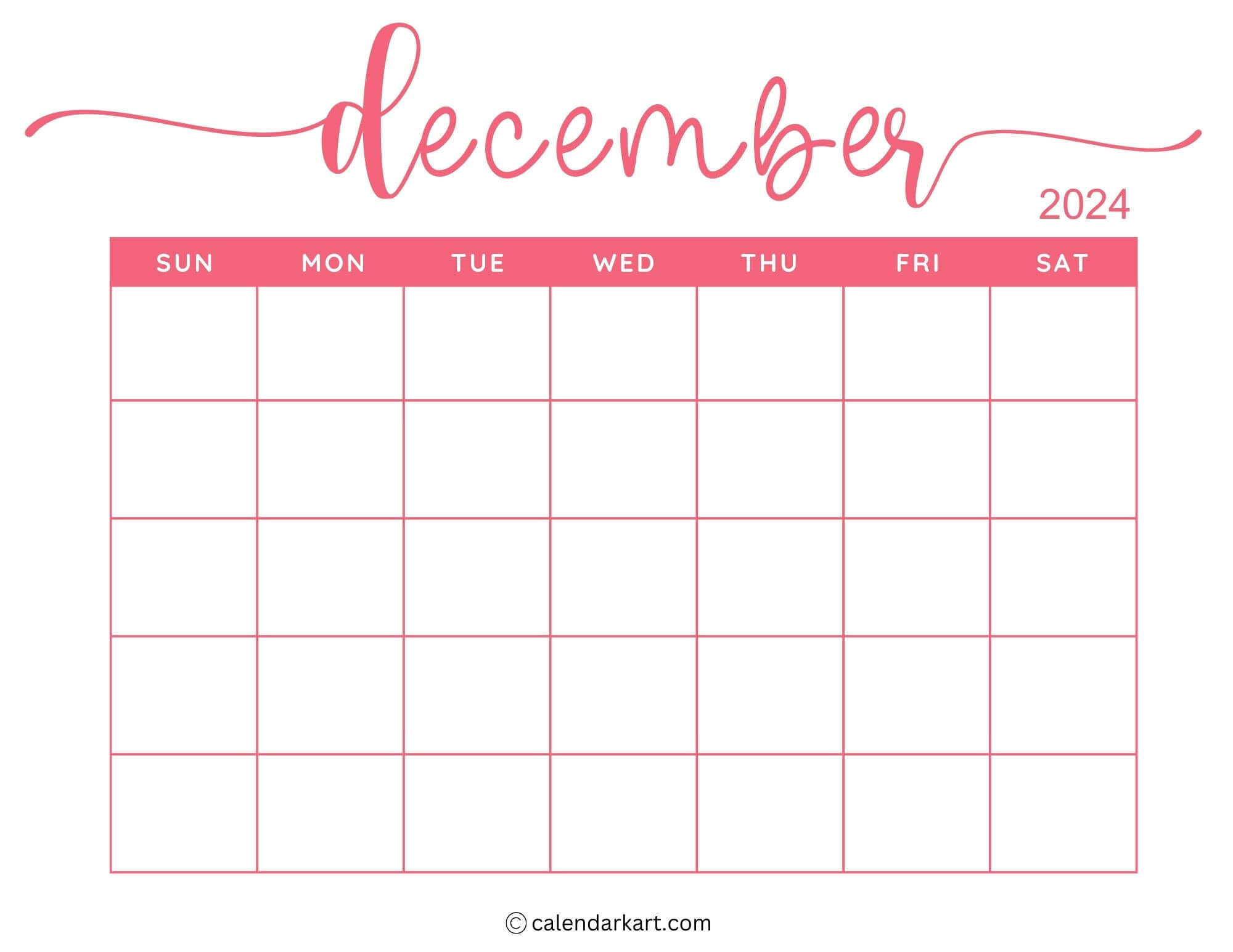 40 Printable December 2024 Calendars | Free Pdf - Calendarkart for Blank Printable December Calendar 2024